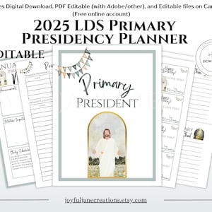 LDS Primary Presidency Binder, Editable Primary Binder, Primary President helps, 2025 Primary Come Follow Me Music schedule and Class lists