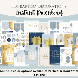 LDS Baptism Decorations Kit, Baptism Bundle with neutral colors for Boy or Girl, Personalize Decor & Thank you Treats, Includes Baptism Art