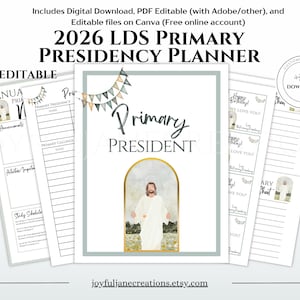 LDS Primary Presidency Binder, Editable Primary Planner, Primary President helps, 2026 Primary Come Follow Me Music schedule and Class lists