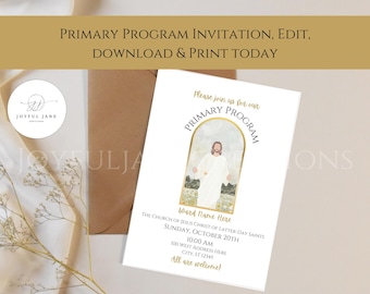 Uitnodiging basisprogramma LDS aanpasbaar, presentatie eerste avondmaalsdienst, kom en volg mij, uitnodiging mobiele telefoon inbegrepen, digitale download