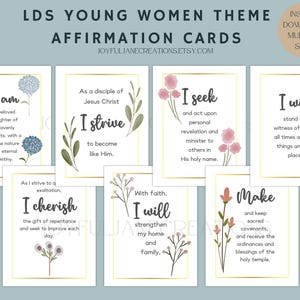 Tarjetas imprimibles con el tema de las Mujeres Jóvenes SUD para la afirmación de los valores y el tema de las Mujeres Jóvenes Soy discípula de Jesucristo Iglesia de Jesucristo