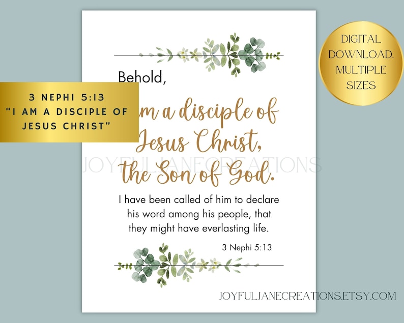 Book of Mormon Scripture Art 3 Nephi 5:13 I Am a Disciple of Jesus ...