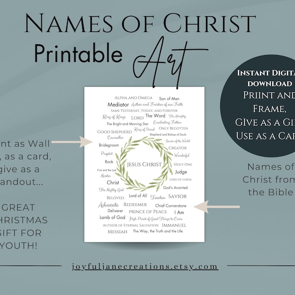 Names of Christ Printable, Christian gift, Instant Download, Christmas Gift, Jesus Christ, Bible names of God, Names of Jesus, Print & Frame