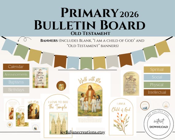 LDS Primary Bulletin Board Kit, Primary President helps, 2026 Primary Come Follow Me, Old Testament Scripture art, Church of Jesus Christ