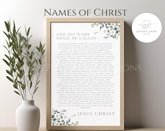 Regalo cristiano imprimible de los Nombres de Cristo, Biblia educativa cristiana, descarga de los Nombres de Jesucristo, tarjeta devocional centrada en Jesucristo.