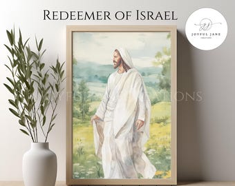 Verlosser van Israël aquarel digitaal kunstwerk, Jezus Christus christelijke kunst aan de muur, afdrukbare LDS Art kerk van Jezus Christus instant download