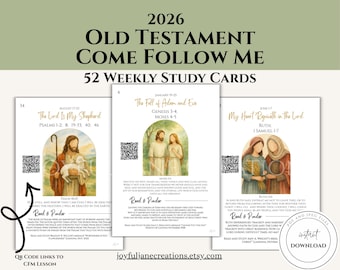 2026 Come Follow Me Old Testament Study Cards, LDS Weekly Scripture Study Printable, Digital Download Scripture Guide