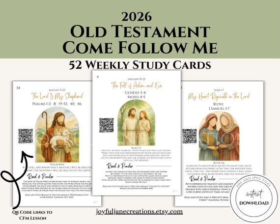 2026 Come Follow Me Old Testament Study Cards, LDS Weekly Scripture Study Printable, Digital Download Scripture Guide