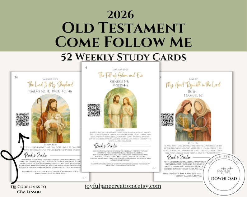 2026 Come Follow Me Old Testament Study Cards, LDS Weekly Scripture Study Printable, Digital Download Scripture Guide image 1