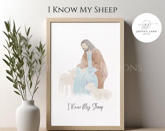 Jesus Christ I Know My Sheep, Jesus Artful Shepherd Wall Art, Good Faithful Shepherd, Primary Bulletin Board LDS, Good Shepherd Printable