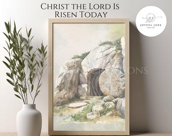 Christus de Heer is verrezen vandaag aquarel digitaal kunstwerk, Jezus Christus christelijke kunst aan de muur, afdrukbare LDS Art Church of Jesus Christ, Pasen
