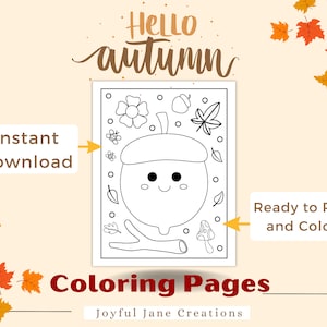 Cute Autumn Coloring Pages for kids, Fall Coloring Pages for Kids, Fall Printable coloring pages, Instant Download printable, Kids Coloring