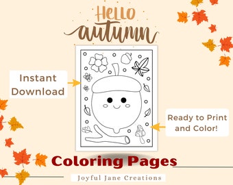 Cute Autumn Coloring Pages for kids, Fall Coloring Pages for Kids, Fall Printable coloring pages, Instant Download printable, Kids Coloring