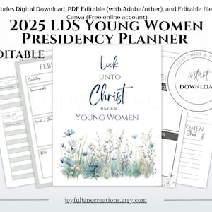 LDS Youth theme 2025, Young Women Presidency Planner, Look Unto Christ, YW Editable Planner, lds Youth binder, Church of Jesus Christ of LDS