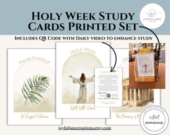 LDS Holy Week Study Cards, Holy Week Countdown, Holy Week Story Card, Easter Story Advent, 5x7 Printed Cards w/ Wood Block Gift-Ready