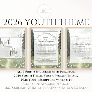 May include: Three framed prints with a nature theme. The prints feature text including "2026 Youth Theme", "Walk With Me", and "Young Women Theme". The prints are available in seven sizes, including 5x7, 8.5x11, and 11x14.