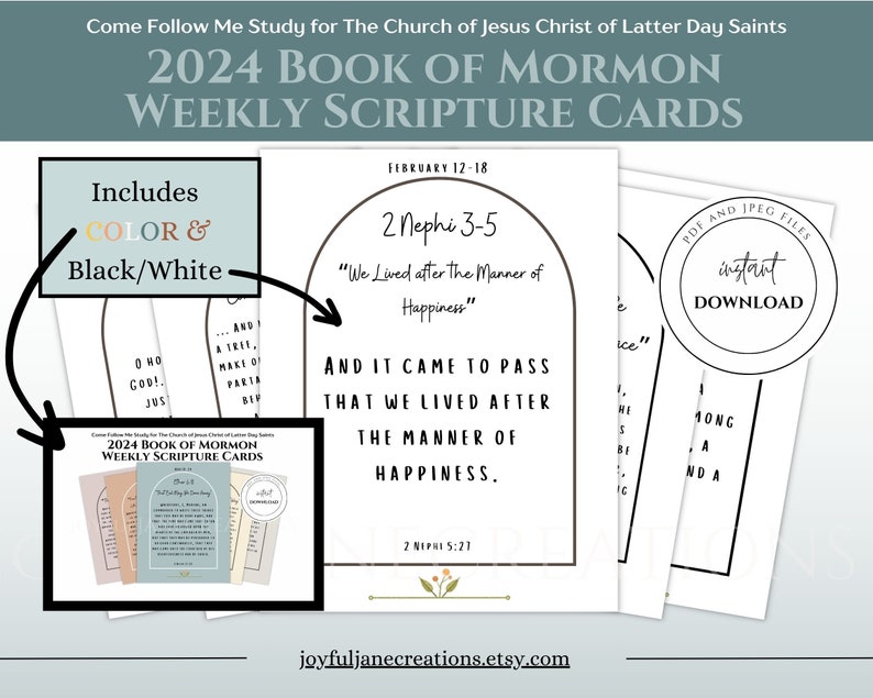 LDS Come Follow Me Book of Mormon 2024 Weekly Scripture Cards, Church