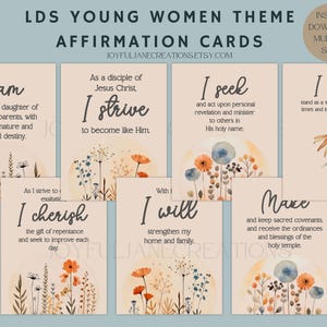 Tarjetas imprimibles con el tema de las Mujeres Jóvenes SUD para la afirmación de los valores y el tema de las Mujeres Jóvenes Soy discípula de Jesucristo Iglesia de Jesucristo