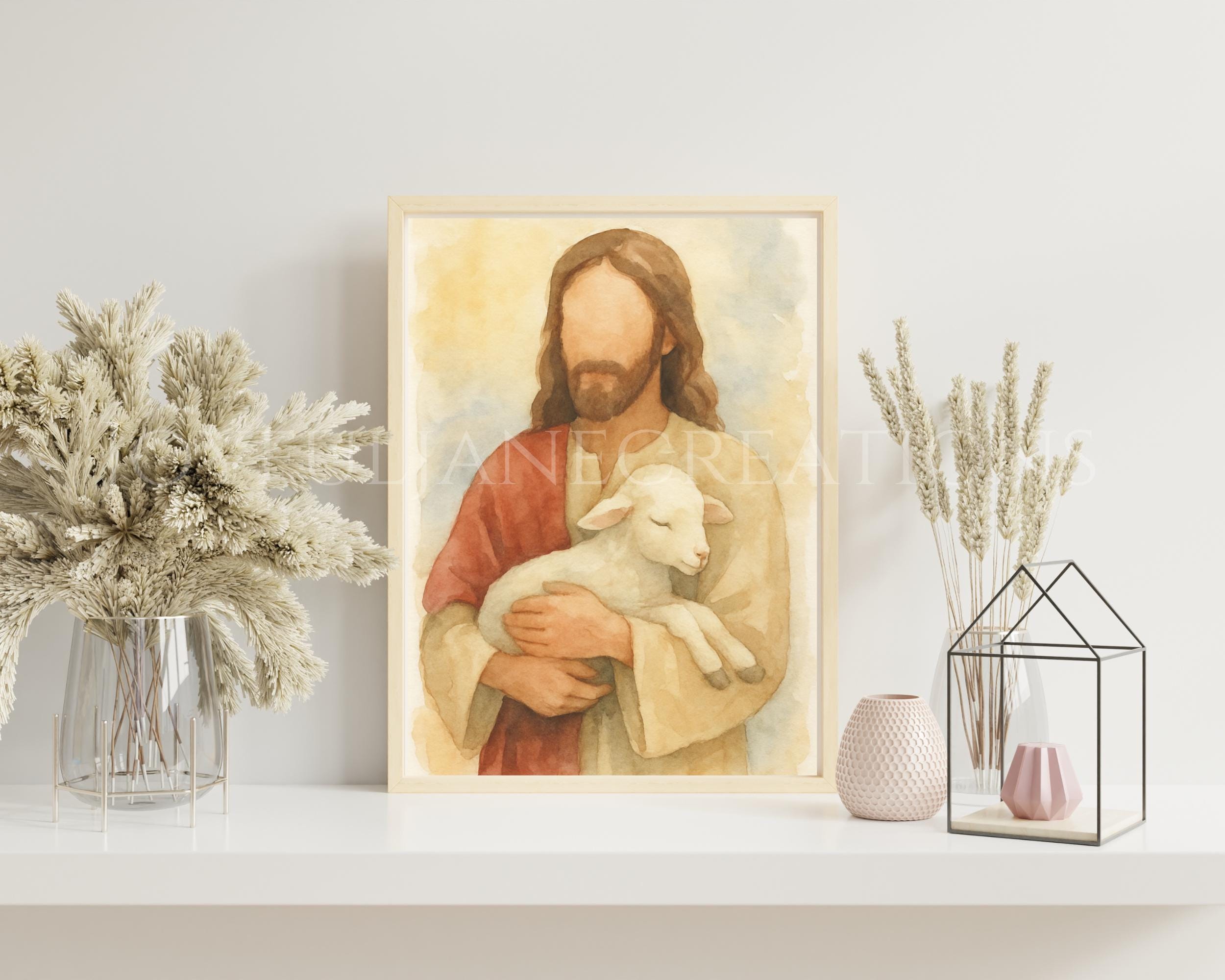 Lamb of God Jesus Christ Printable Wall Art, Christian Watercolor Jesus ...