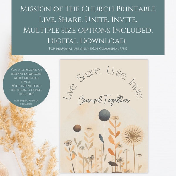 LDS Mission of the Church. Live, Share, Unite and Invite, Church of Jesus Christ of Latter Day Saints. Counsel Together, Goal Setting Church