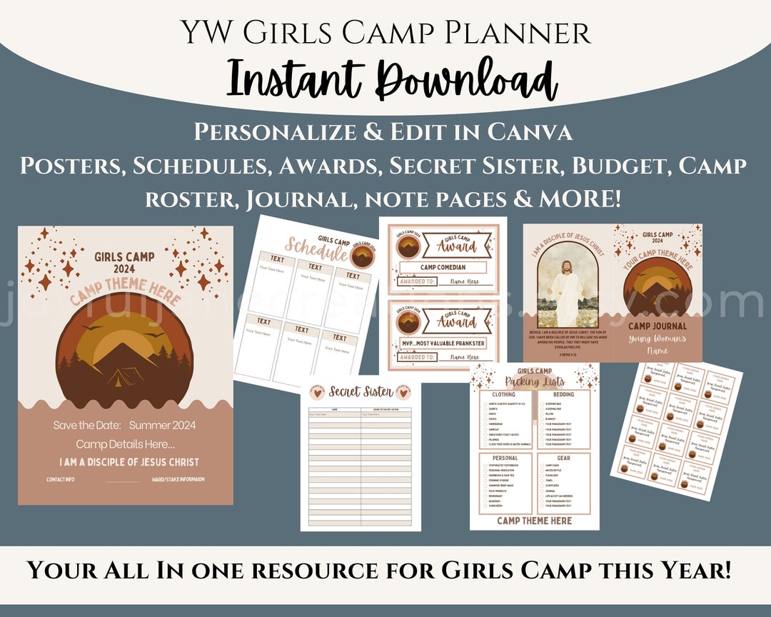 LDS Girls Camp Planner Personalize &amp; Plan YW Camp With This Instant ...