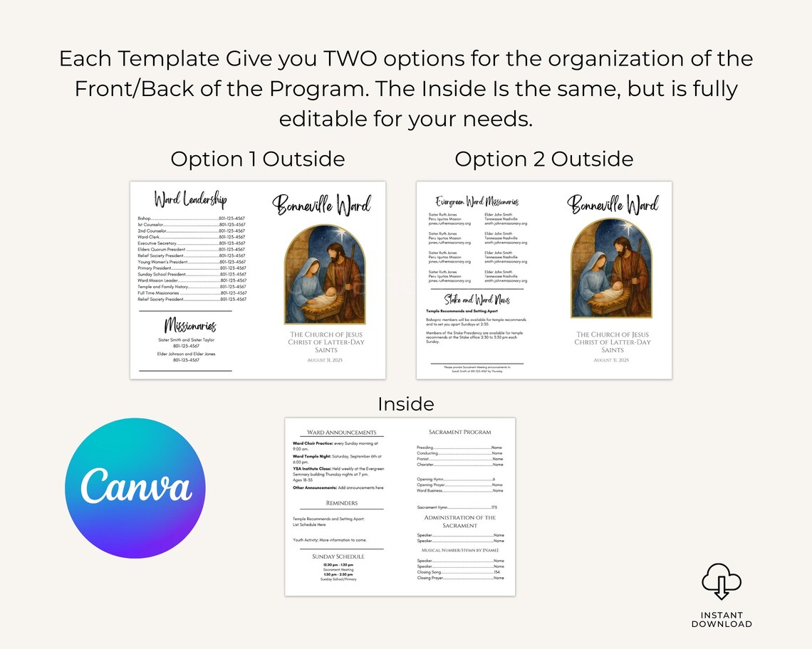 LDS Christmas Sacrament Meeting Program Template, Editable Canva ...