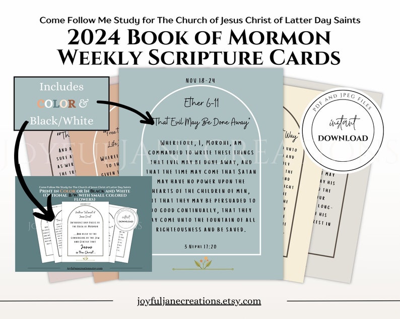 Lds Scripture References LDS Come Follow Me Book of Mormon 2024 Weekly Scripture Cards, Church ...