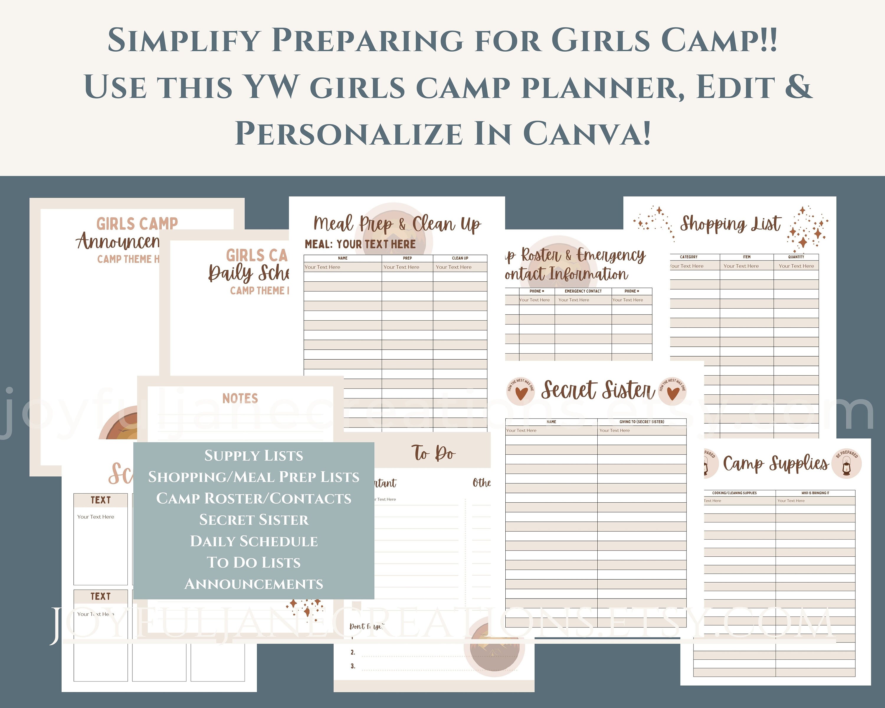 LDS Girls Camp Planner Personalize &amp; Plan YW Camp With This Instant ...