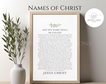 Regalo cristiano imprimible de los Nombres de Cristo, Biblia educativa cristiana, descarga de los Nombres de Jesucristo, tarjeta devocional centrada en Jesucristo.