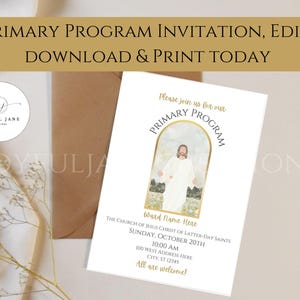 Invitación personalizable al programa de la Primaria SUD, presentación de la reunión sacramental de la Primaria Ven, sígueme, invitación móvil incluida, descarga digital