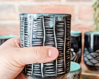 The Natsuko  - Japanese Canadian handmade pottery, handcarved designs, stunning teal glaze, ready to ship.