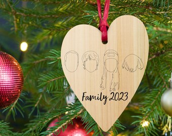 Décorations en bois pour portrait personnalisé/ Décoration de Noël en famille/ Décoration photo avec contour personnalisé