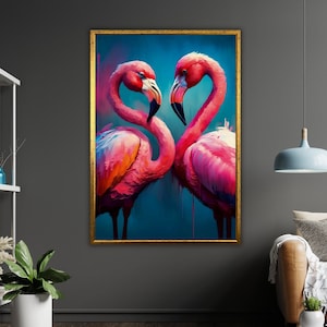 Lienzo de arte de flamenco tropical, decoración de pared de flamenco rosa, arte de la casa de playa, decoración del hogar costero