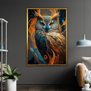 Lienzo de arte de búho, decoración de pared inspirada en la naturaleza, decoración rústica del hogar, regalo para amantes de los animales