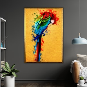 Lienzo de arte de loros, pintura de aves tropicales, decoración de paredes, decoración colorida del hogar