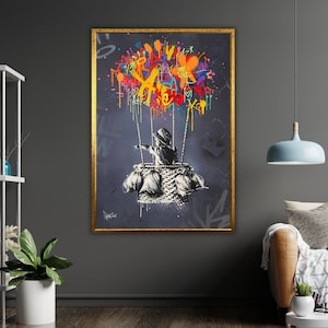 Lienzo de arte infantil de graffiti urbano, impresión enmarcada lista para colgar, decoración de la habitación para niños, arte moderno de la pared