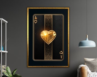 Herzen Spielkarte Kunst Leinwand, Kasino Dekor, Geschenk für Kartenliebhaber, Spielzimmer Wandkunst