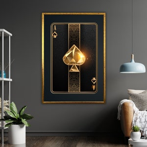 Jugando a Card Spades Art Canvas, Decoración de la pared del casino, Decoración de la sala de póquer, Arte de la sala de juegos, Regalo del juego de cartas