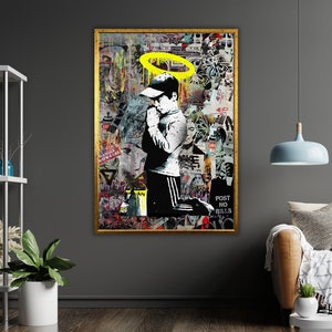 Graffiti Boy Pop Art Canvas Print, Ready to Hang Wall Art, Framed Urban Street Art, Colorful Home Decor