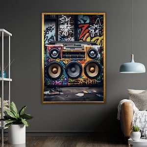 Graffiti Street Art canvas print, klaar om muurkunst op te hangen, ingelijste stedelijke kunst, modern huisdecor