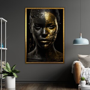 Ethnic Art Golden Black Woman Canvas, Ready to Hang, Framed Wall Decor, African American Art, Contemporary Home Decor