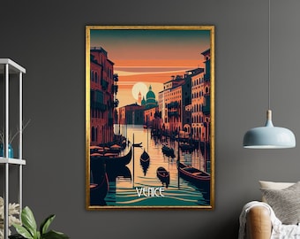 Venise Poster Art Impression sur toile, prête à accrocher, art mural encadré, décoration de voyage en Italie