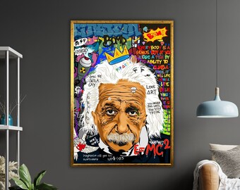Albert Einstein Graffiti Art Canvas, Street Art Wall Decor, Unique Artwork, Modern Home Decor, Gift for Art Lovers