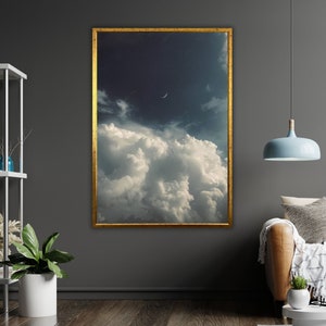 Vintage Cloudy Sky Framed Wall Art Print, Moody Sky Artwork, Ready to Hang, Large Gallery Art