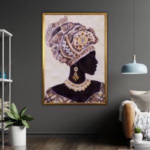 Ethnic Art Canvas Print, African Woman, Ready to Hang, Framed Wall Decor, Cultural Home Decor, Wall Art