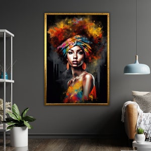 Lienzo de arte de mujer africana, decoración de pared étnica, impresión de arte afrocéntrico, decoración del hogar, regalo cultural