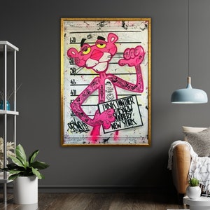 La pantera rosa arte lienzo graffiti decoración de la pared, obras de arte caseras, impresión de lienzo contemporáneo, arte moderno de la pared
