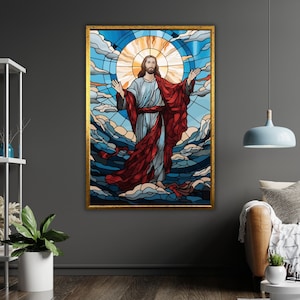 Jesus Christ Stained Glass Art Canvas Print, Religious Wall Decor, Ready to Hang