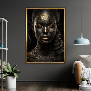 Ethnic Art Golden Black Woman Art Canvas Print, Ready to Hang, Framed Wall Decor, African American Art, Modern Home Decor
