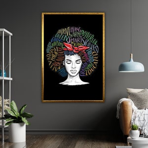 Woman with Ribbon Hair Canvas Art, Floral Wall Decor, Ribbon Girl Portrait, Feminine Wall Art, Gift for Her